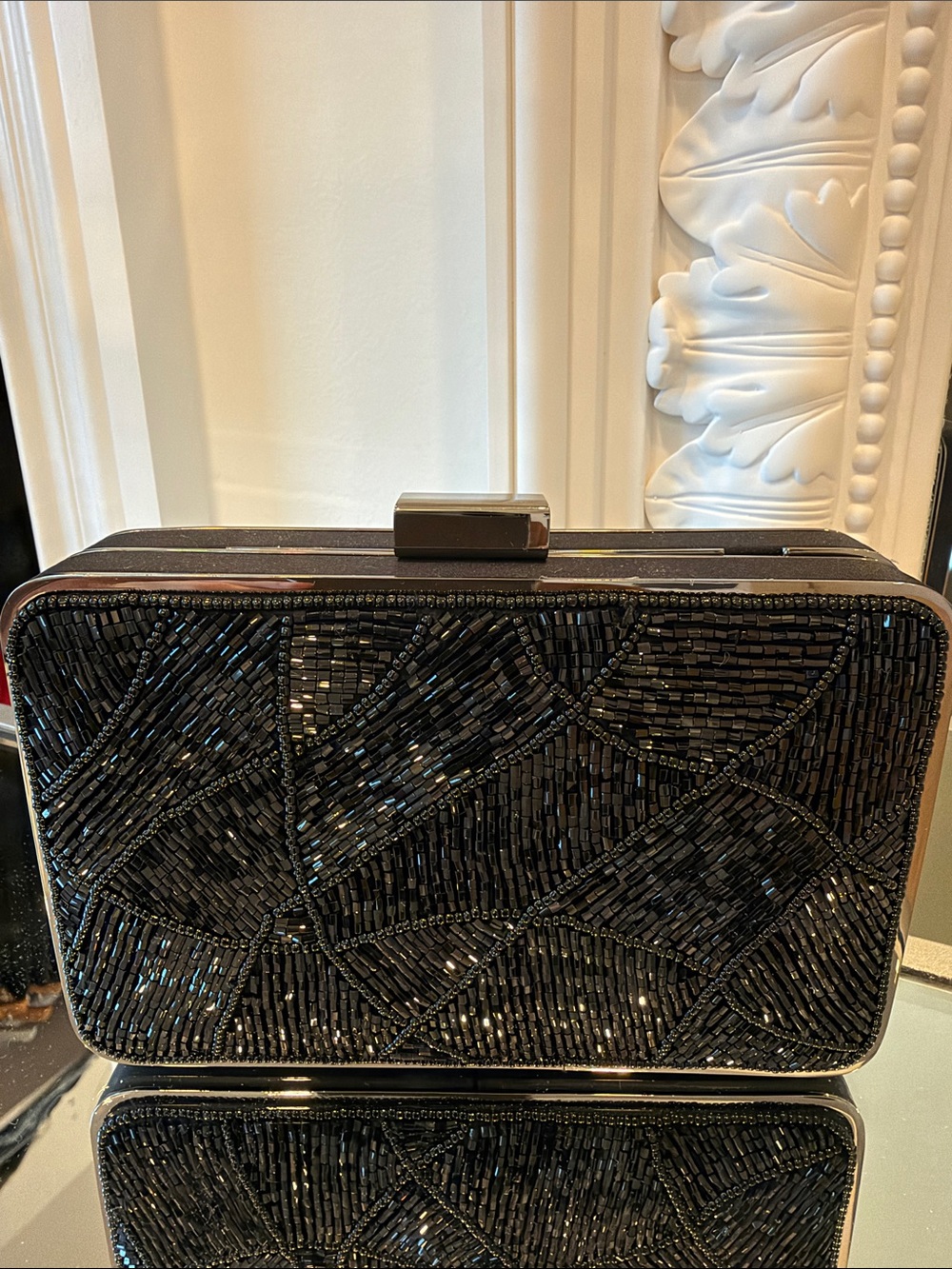 Saks Fifth Avenue Black Beaded Evening Clutch